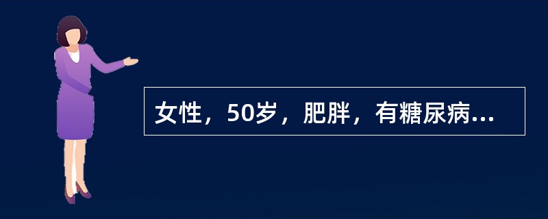 女性，50岁，肥胖，有糖尿病史5年，近半年常有劳累时心前区闷痛，常规心电图检查4