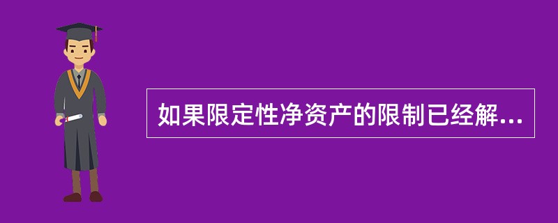 如果限定性净资产的限制已经解除，民间非营利组织应当对净资产进行重新分类，将限定性