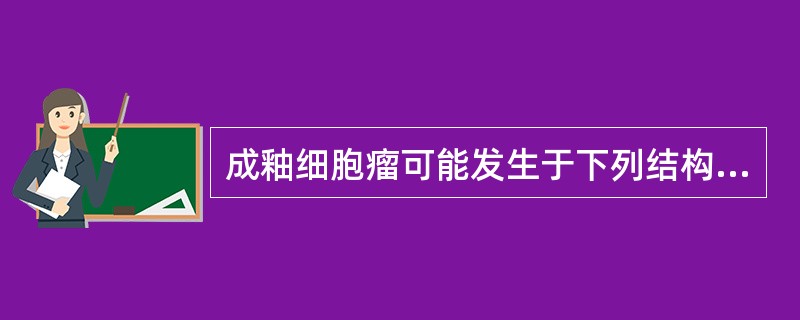 成釉细胞瘤可能发生于下列结构，除了（）A、成釉器B、口腔黏膜C、牙源性囊肿衬里