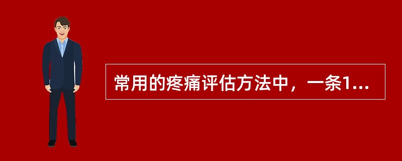 常用的疼痛评估方法中，一条100mm的直线，线左端表示"无痛"，线右端表示"无法