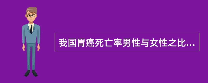 我国胃癌死亡率男性与女性之比约为A、1∶1B、2∶1C、1∶2D、3∶1E、3∶