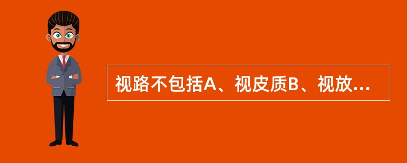 视路不包括A、视皮质B、视放射C、外侧膝状体D、视交叉E、第三脑室