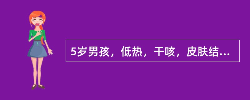 5岁男孩，低热，干咳，皮肤结节性红斑，疱疹性结膜炎，多发性一过性关节炎及颈淋巴结