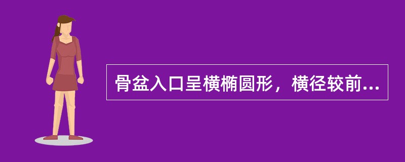 骨盆入口呈横椭圆形，横径较前后径稍长，耻骨弓较宽，髂骨翼宽而浅，两侧坐骨棘间径≥