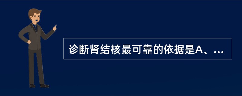 诊断肾结核最可靠的依据是A、尿中找到抗酸杆菌B、尿培养结核菌阳性C、尿中有大量脓