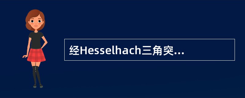 经Hesselhach三角突出,半球形肿物( )