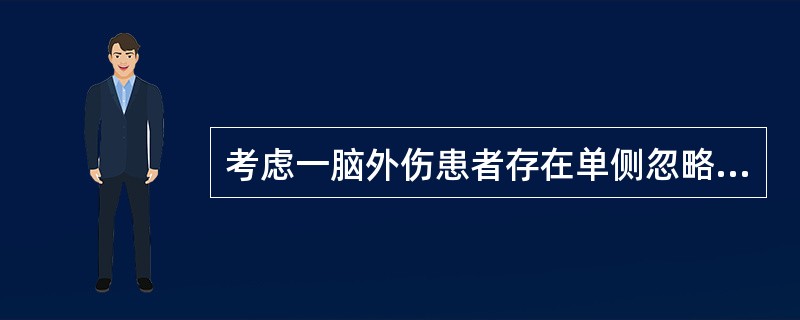 考虑一脑外伤患者存在单侧忽略，最适用于该症状评定的测试是A、辨认和挑选物品B、相