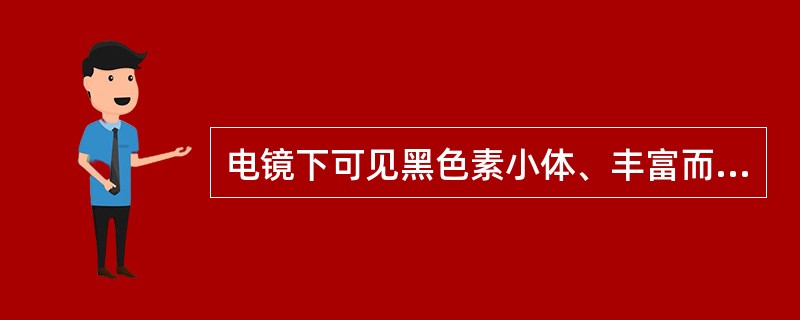 电镜下可见黑色素小体、丰富而细长的微绒毛，诊断是A、肾癌B、恶性黑色素瘤C、结肠