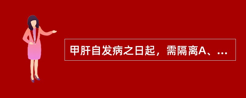 甲肝自发病之日起，需隔离A、5天B、1周C、3周D、5周E、6周