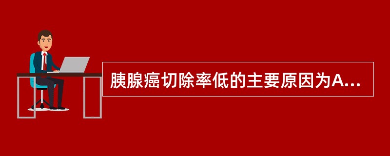 胰腺癌切除率低的主要原因为A、癌肿的恶性程度高B、癌直接浸润和转移C、并发胆道疾