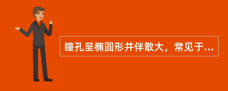 瞳孔呈椭圆形并伴散大，常见于（）A、虹膜粘连B、颅内压增高C、阿托品中毒D、青