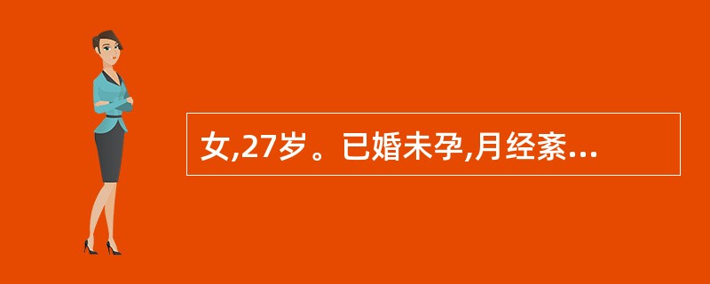 女,27岁。已婚未孕,月经紊乱2年。妇检,宫颈光滑,子宫正常大小,双附件无异常。