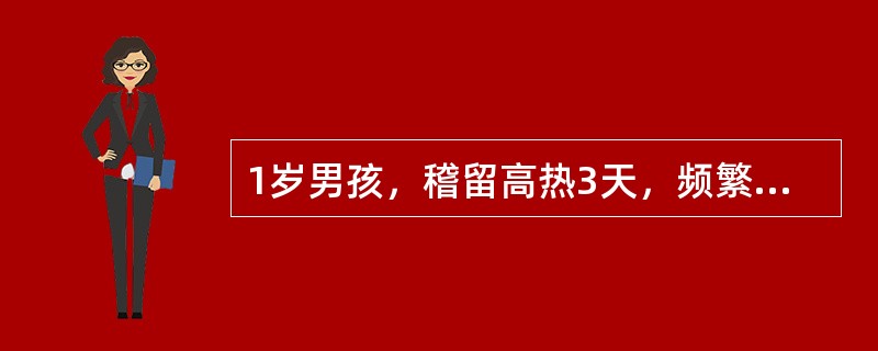 1岁男孩，稽留高热3天，频繁咳嗽，阵发性喘憋入院。体温40℃，嗜睡，面色灰白，轻