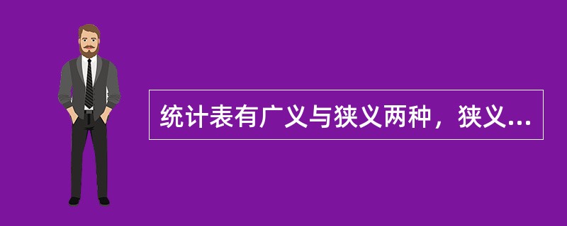 统计表有广义与狭义两种，狭义统计表指A、计算工具表B、调查表C、整理汇总表D、统