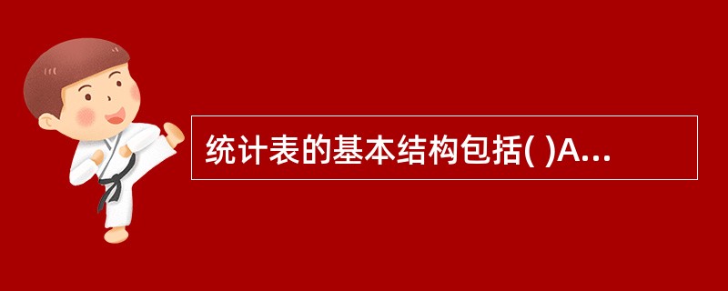 统计表的基本结构包括( )A、标题、纵横标目、图例和数字B、主标题、副标题、标目