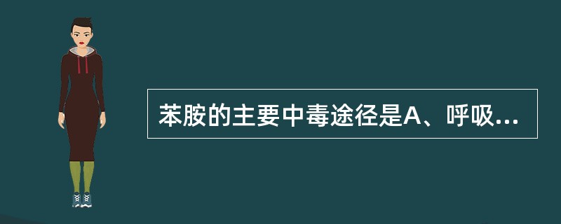 苯胺的主要中毒途径是A、呼吸道B、呼吸道、皮肤C、皮肤D、消化道E、呼吸道、消化