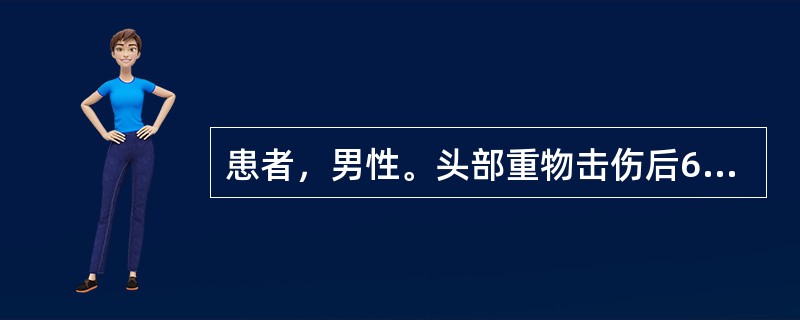 患者，男性。头部重物击伤后6小时入院，患者伤后有短暂昏迷，而后出现"中间清醒期"