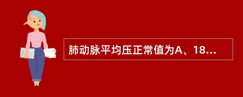 肺动脉平均压正常值为A、18£¯6mmHgB、30£¯15mmHgC、22£¯1