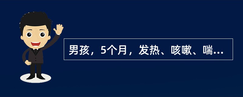 男孩，5个月，发热、咳嗽、喘息3天，体温37.5℃，精神不振，明显发绀，呼吸节律