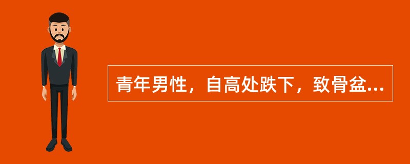 青年男性，自高处跌下，致骨盆骨折，发生排尿困难，尿潴留，会阴部肿胀，导尿管不能插