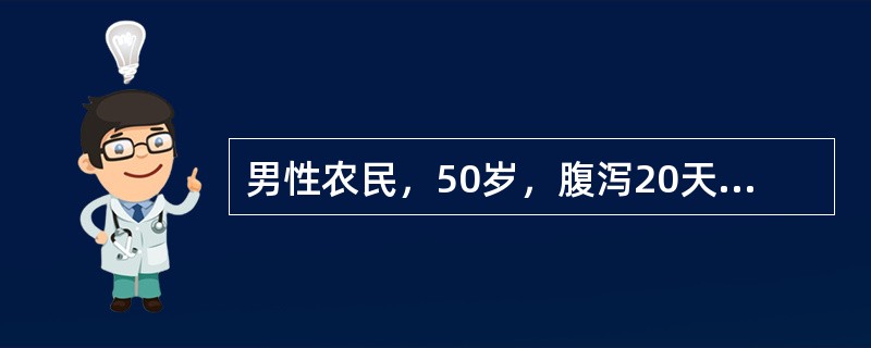 男性农民，50岁，腹泻20天，大便每天5～6次，呈暗红色糊状，有腥臭味，量多，无