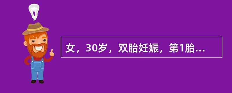 女，30岁，双胎妊娠，第1胎，胎膜早破，规律宫缩4小时，子宫颈口开大4cm，行剖