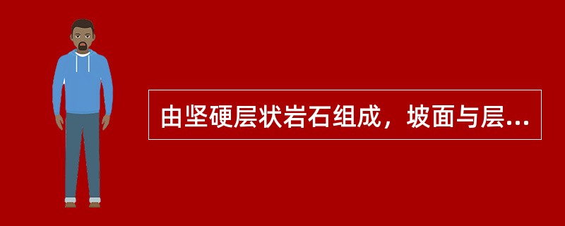 由坚硬层状岩石组成，坡面与层面同向，倾角大于岩层倾角，岩层层面被坡面切断的层状同