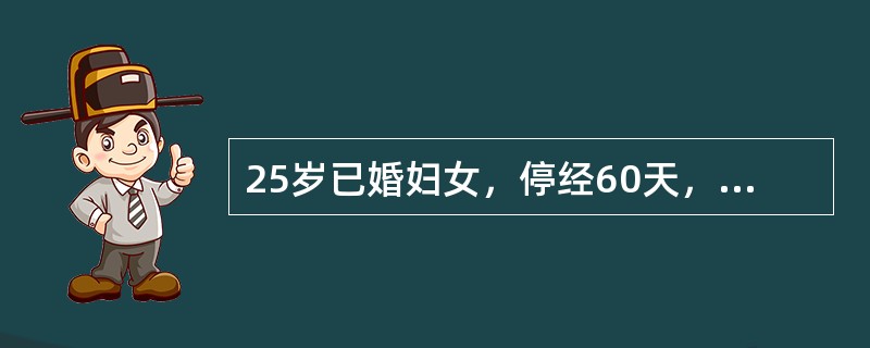 25岁已婚妇女，停经60天，阴道少量流血2天，色鲜红，伴轻度下腹阵发性疼痛。检查