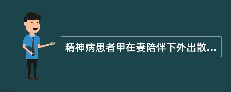 精神病患者甲在妻陪伴下外出散步，顽童乙前来挑逗，甲受刺激追赶，甲妻见状竭力阻拦无