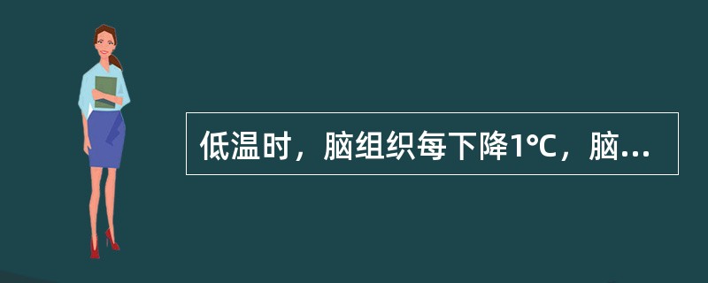 低温时，脑组织每下降1℃，脑血流量下降（）