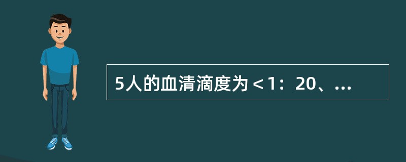 5人的血清滴度为＜1：20、1：40、1：80、1：160、1：320描述平均滴