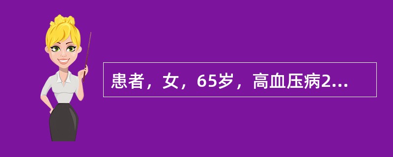 患者，女，65岁，高血压病20年，血脂高5年，冠心病心绞痛3年，近半个月胸痛发作