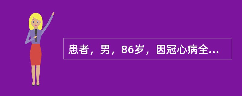 患者，男，86岁，因冠心病全心衰竭入院，神清，呼吸频率25次／分，半卧位，心界向