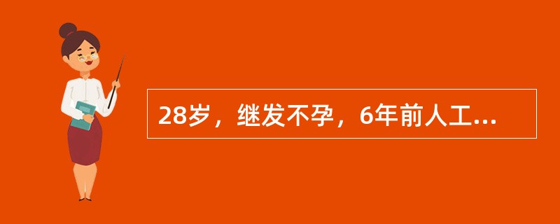 28岁，继发不孕，6年前人工流产1次，现有痛经及性交痛。检查：子宫后位，固定，触