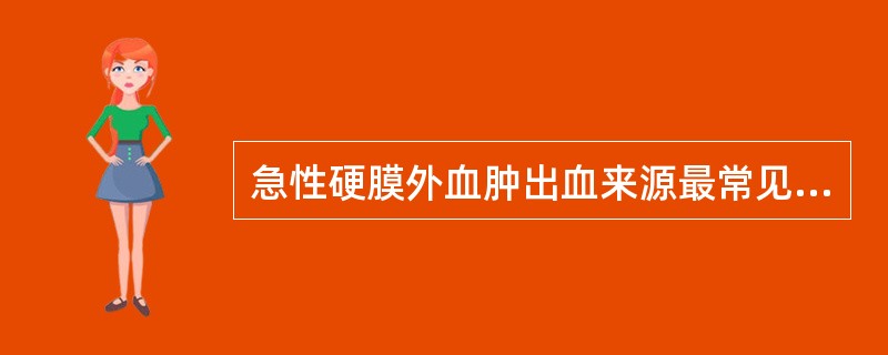 急性硬膜外血肿出血来源最常见的血管是（）。