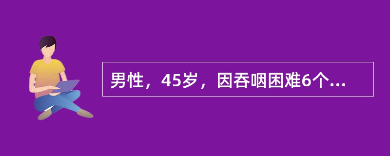 男性，45岁，因吞咽困难6个月来院就诊。体格检查未发现阳性体征。通过上述检查发现