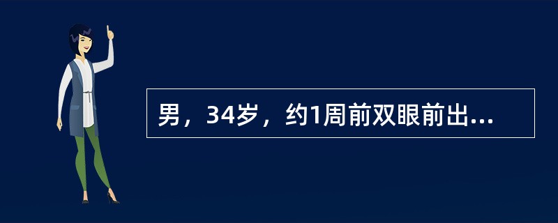 男，34岁，约1周前双眼前出现黑影飘动，2天前视力明显下降。检查：双眼底玻璃体混