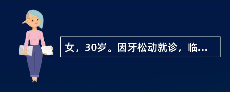 女，30岁。因牙松动就诊，临床检查发现：多数牙齿松动、移位，牙周袋探诊深度为5～