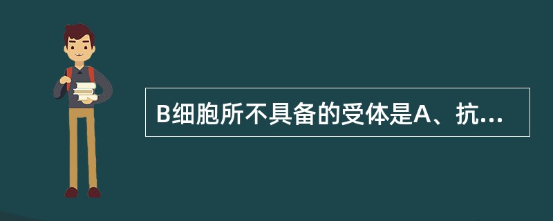 B细胞所不具备的受体是A、抗原受体B、小鼠红细胞受体C、羊红细胞受体D、Fc受体