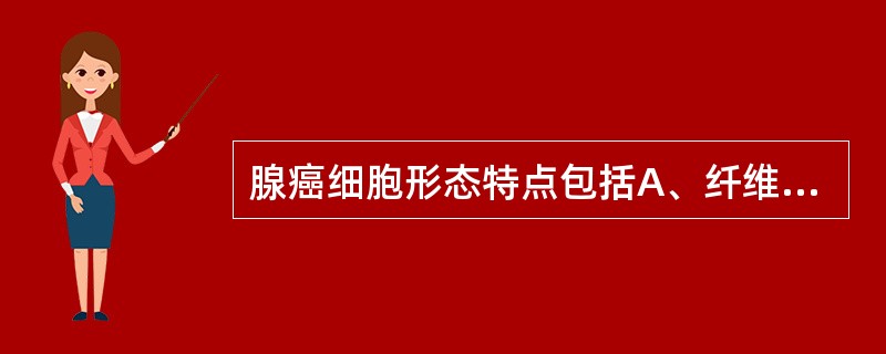 腺癌细胞形态特点包括A、纤维型癌细胞B、核异型，核仁大C、固缩核D、胞浆粉染，有