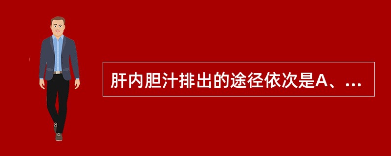 肝内胆汁排出的途径依次是A、胆小管、黑林管、小叶间胆管、肝管B、胆小管、小叶间胆