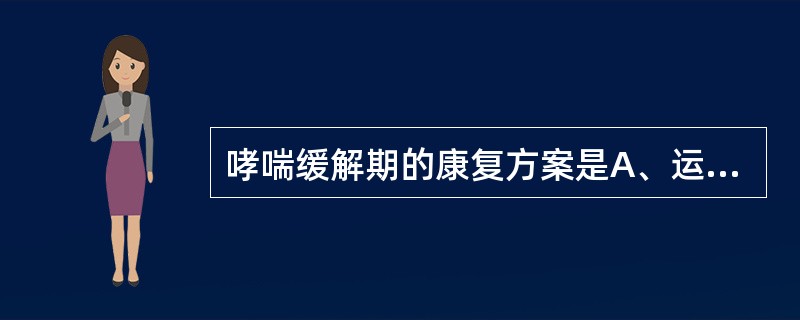 哮喘缓解期的康复方案是A、运动疗法、控制体重、健康教育、控制环境诱发因素B、应用