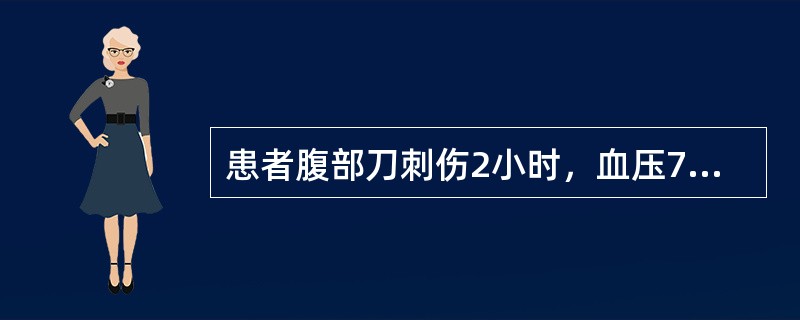 患者腹部刀刺伤2小时，血压70£¯35mmHg，脉搏112次／分，面色苍白，急诊