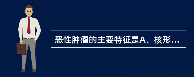 恶性肿瘤的主要特征是A、核形态不规则，大小不一B、核分裂多见C、胞质嗜碱性D、血