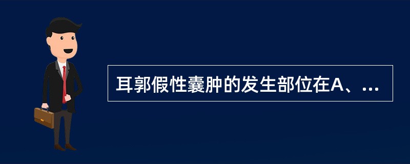 耳郭假性囊肿的发生部位在A、耳郭皮内B、耳郭皮下C、耳郭软骨膜外D、耳郭软骨膜与