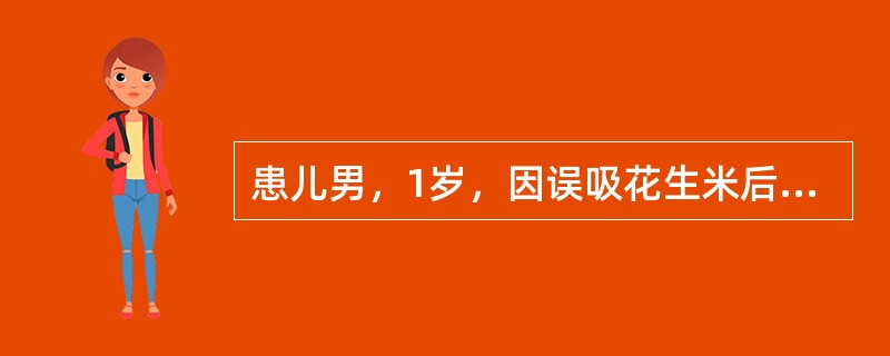 患儿男，1岁，因误吸花生米后呛咳3天入院，胸片发现右肺肺不张，听诊右肺呼吸音极低