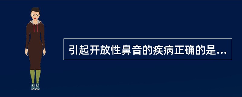 引起开放性鼻音的疾病正确的是 ( )A、肥厚性鼻炎B、鼻咽部肿瘤C、腭裂D、腺样