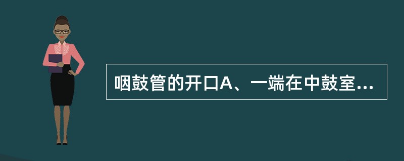 咽鼓管的开口A、一端在中鼓室，另一端在鼻咽侧壁B、一端在下鼓室，另一端在咽隐窝C