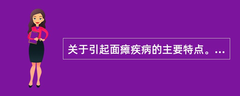 关于引起面瘫疾病的主要特点。反复耳流脓，听力减退，伴面瘫