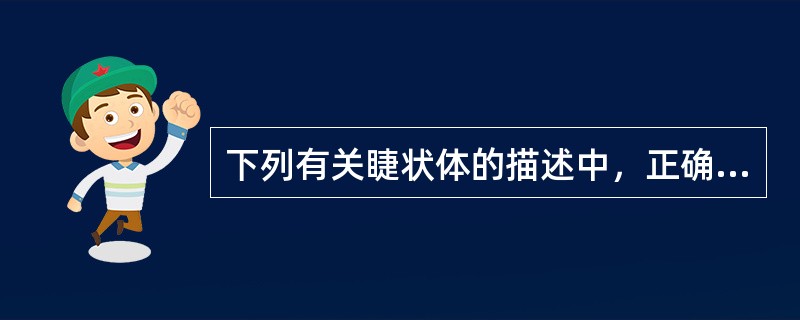 下列有关睫状体的描述中，正确的是A、睫状突环绕1周约有10多条B、睫状体后1／3